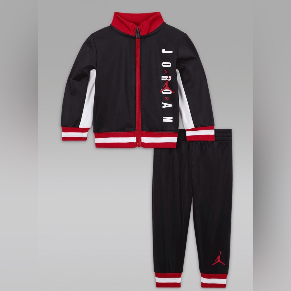 Kids 5/6 Black and White Jordan Tracksuit with Red Accents